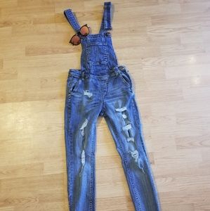 Distressed Denim Overalls